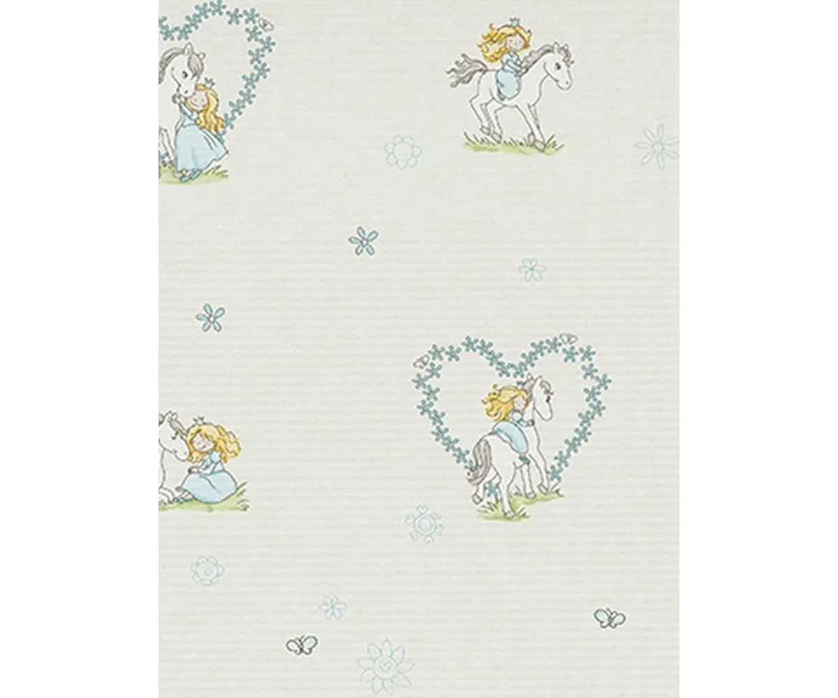 Girl Horse Love Grey Blue 7329-08 Wallpaper