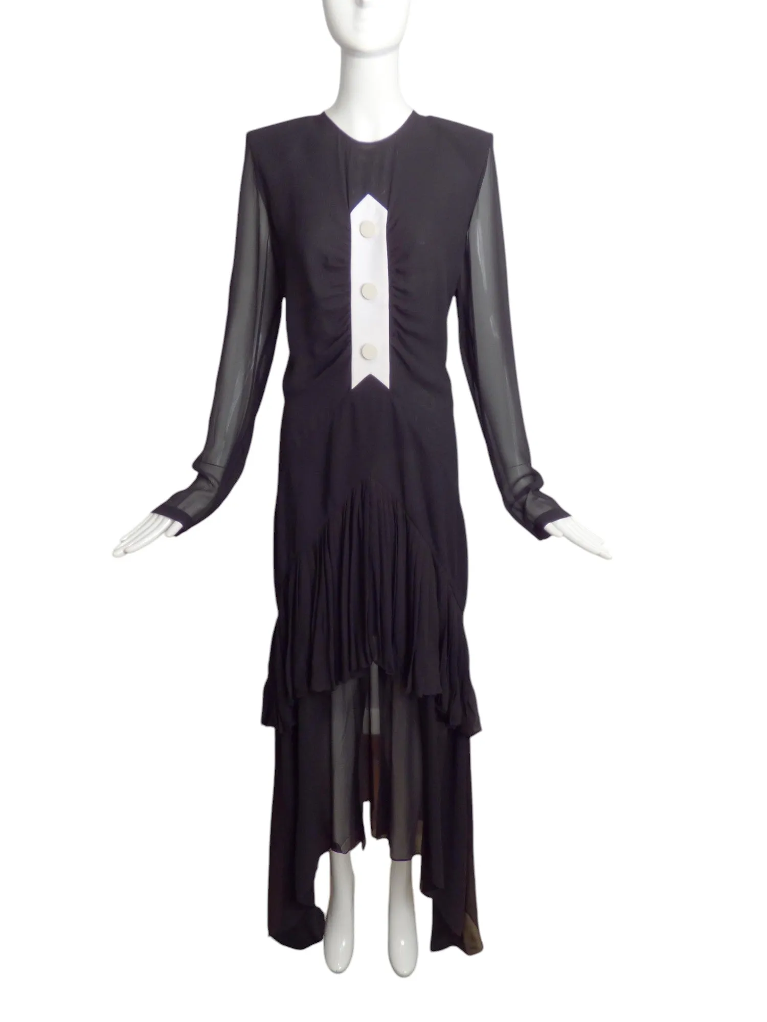 GIVENCHY- NWT 2018 Black Pleated Chiffon Dress, Size 10