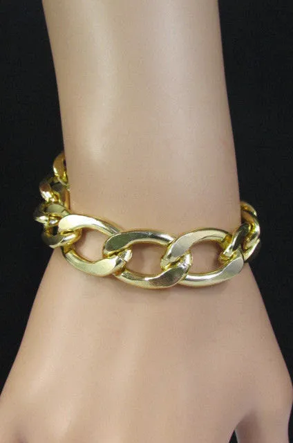Gold Metal Chain Links Bracelet Classic Thick Chunky