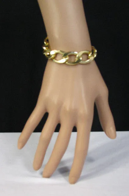 Gold Metal Chain Links Bracelet Classic Thick Chunky