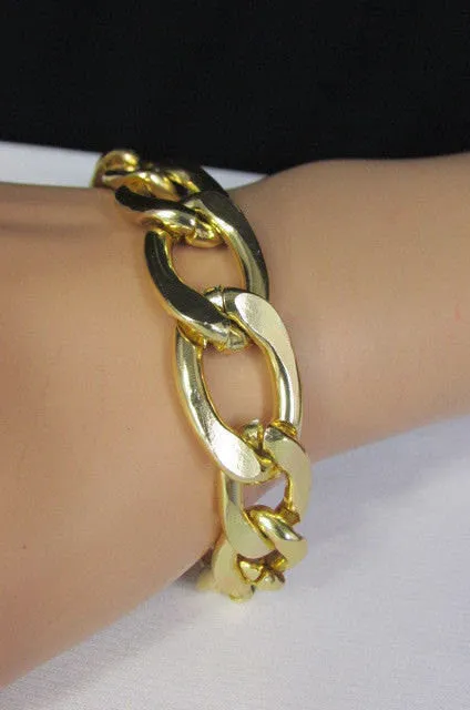 Gold Metal Chain Links Bracelet Classic Thick Chunky