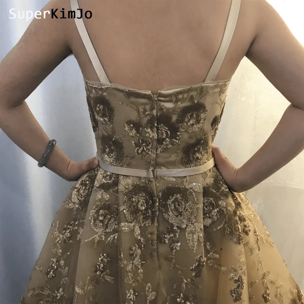 gold sequin applique evening dresses 2020 detachable skirt luxury elegant evening gown