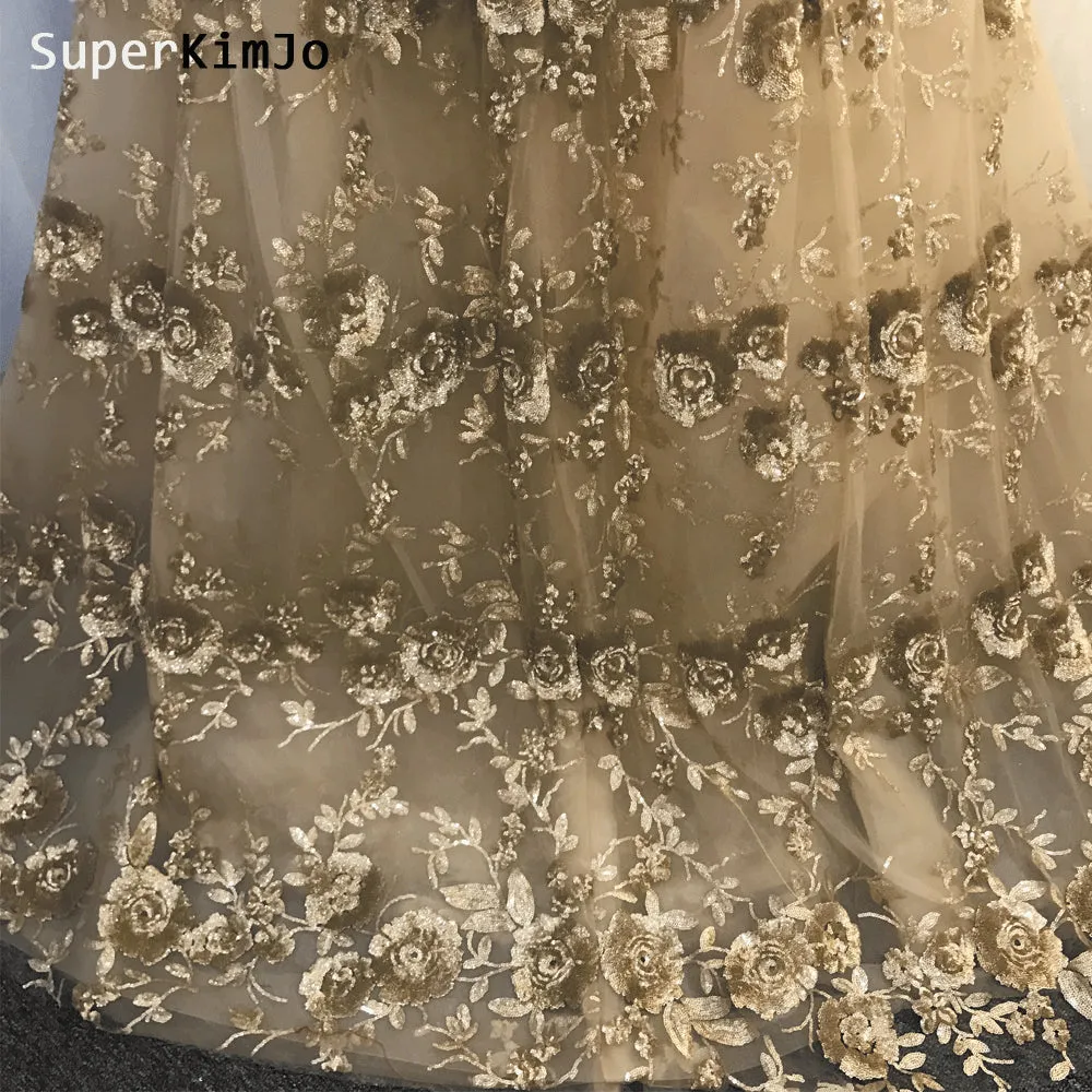gold sequin applique evening dresses 2020 detachable skirt luxury elegant evening gown