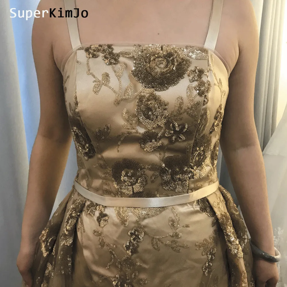 gold sequin applique evening dresses 2020 detachable skirt luxury elegant evening gown