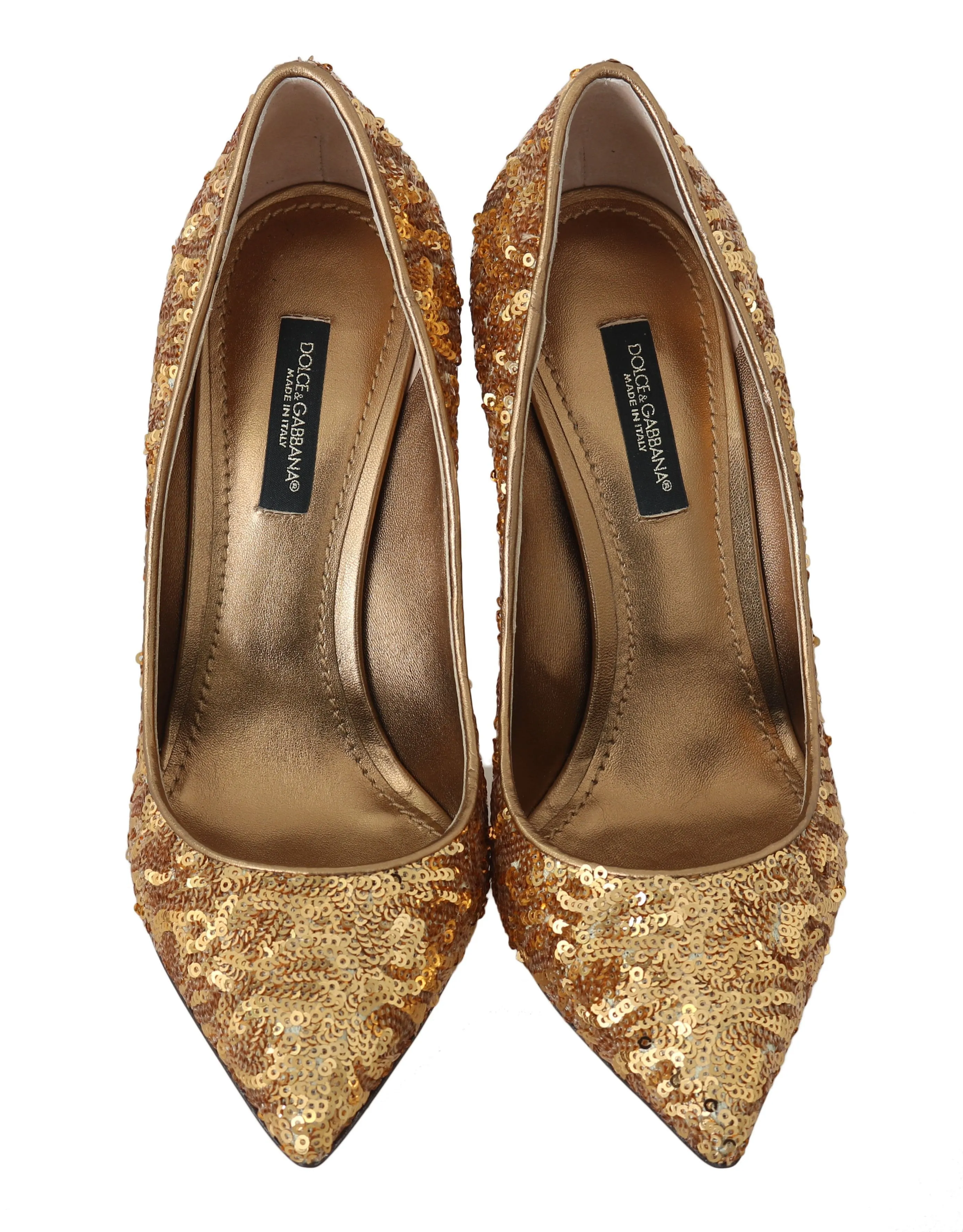 Gold Sequined Leather Pumps Heels