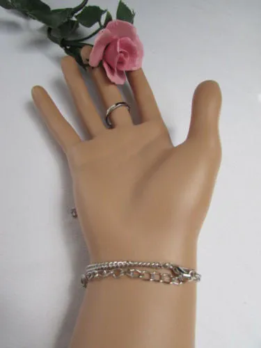 Gold Silver Metal Hand Chain Bracelet 7 1/2" Big Cross Women Trendy