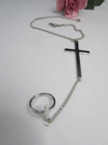 Gold Silver Metal Hand Chain Bracelet 7 1/2" Big Cross Women Trendy