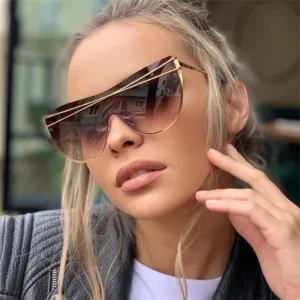 Gradient Brown One Piece Sunglasses Women 2020 Luxury Brand Glasses Metal Cross Designer Shades Big Sunglass UV400