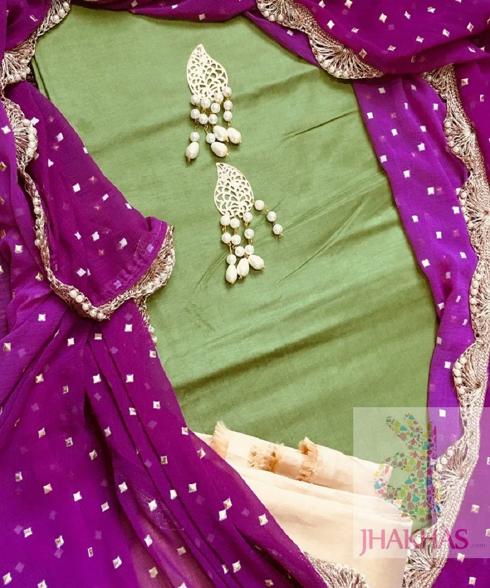 Green And Purple Silk Salwar Suit