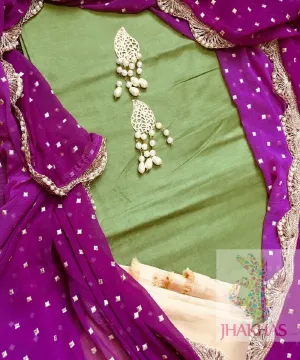 Green And Purple Silk Salwar Suit