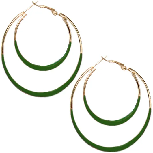 Green Double Layered Hoop Earrings