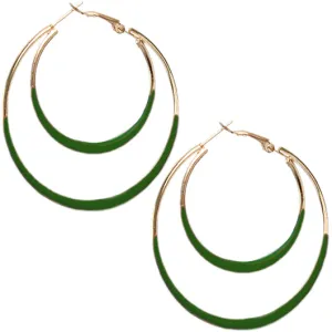 Green Double Layered Hoop Earrings