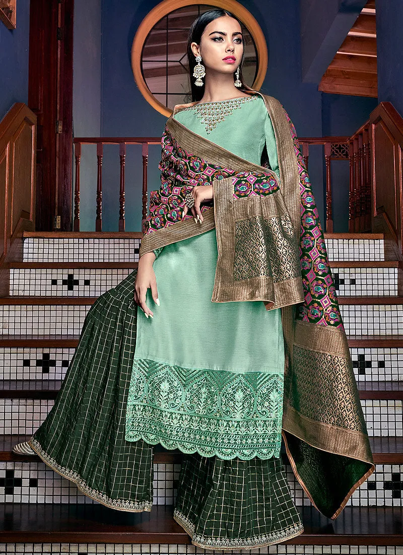 Green Embroidered Silk Palazzo Pant Suit