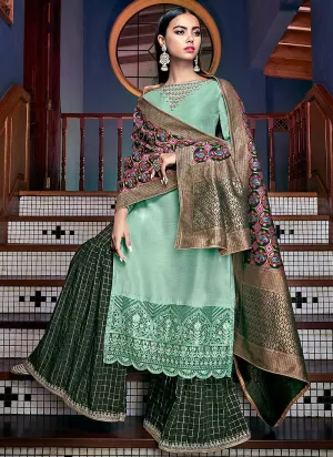 Green Embroidered Silk Palazzo Pant Suit