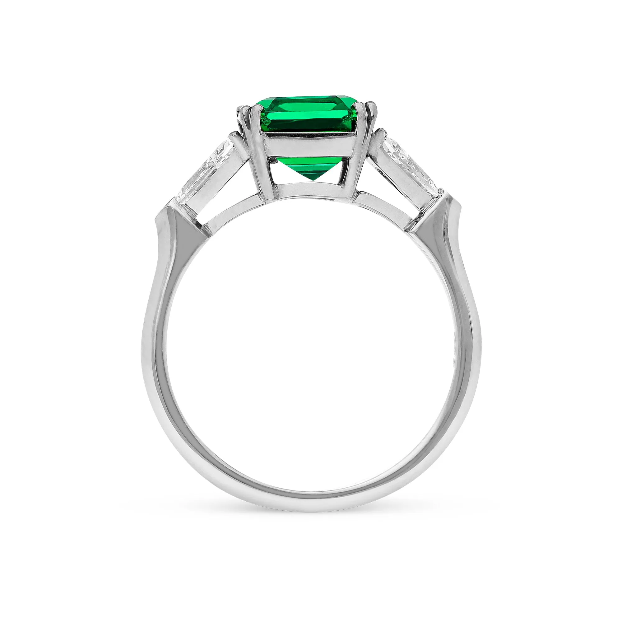 Green Emerald with Trillion Side Stones Birthstone Ring