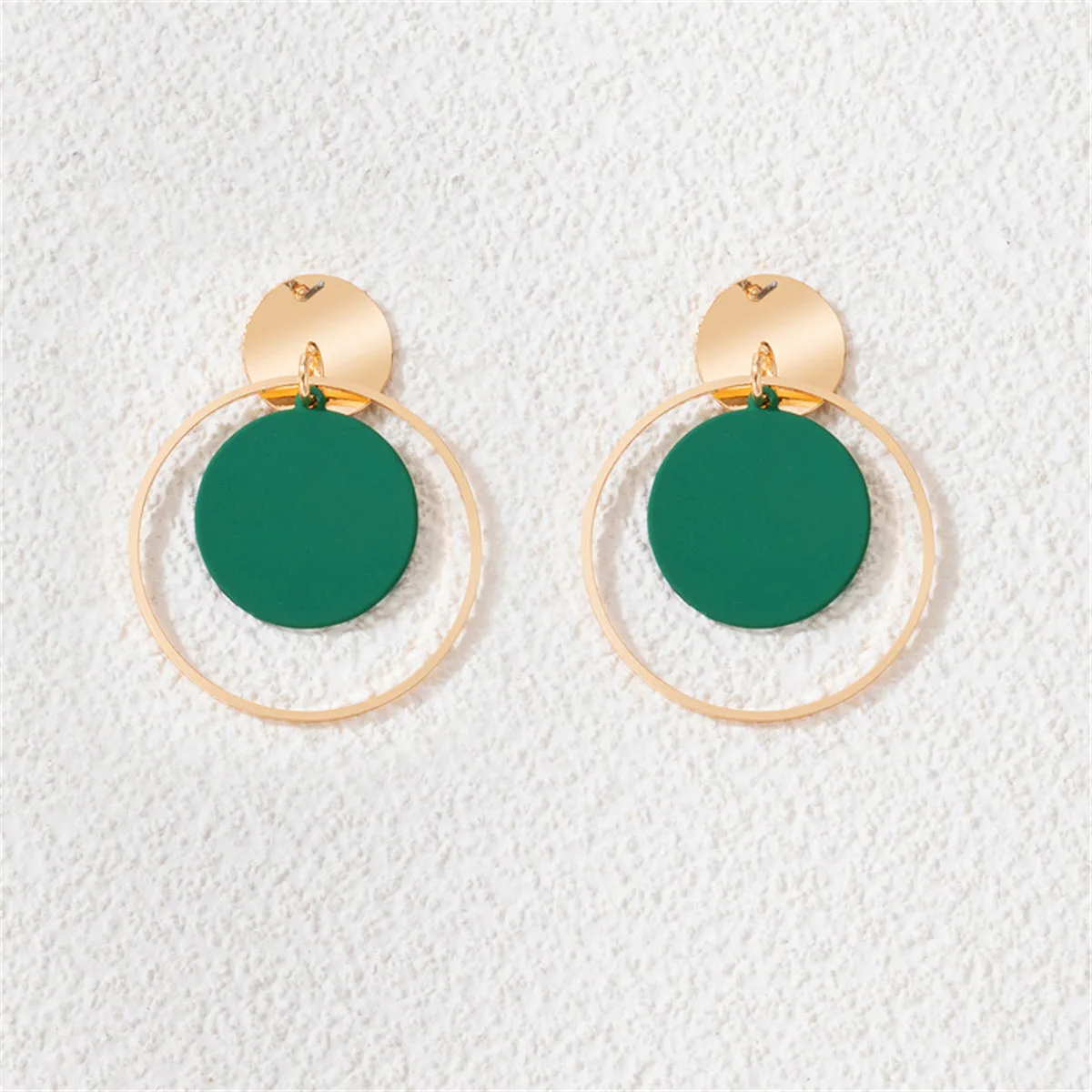 Green Enamel & 18K Gold-Plated Circle Drop Earring