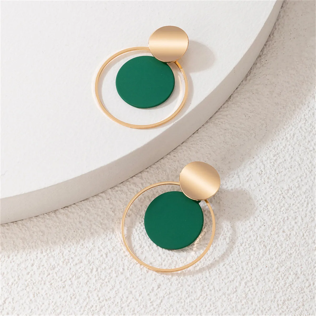 Green Enamel & 18K Gold-Plated Circle Drop Earring