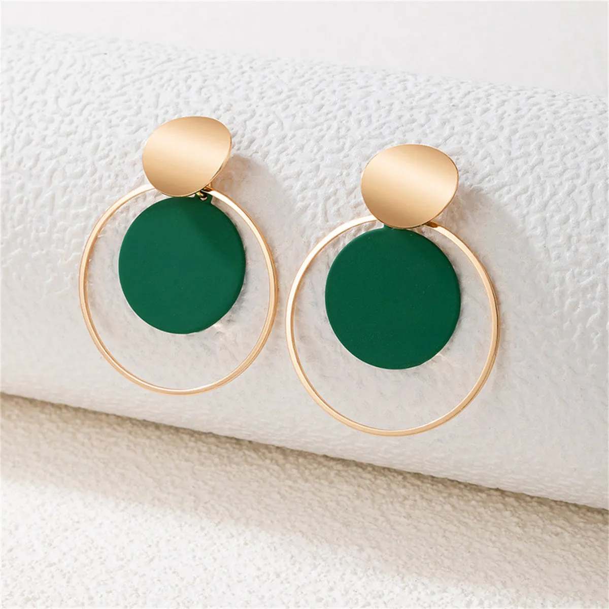 Green Enamel & 18K Gold-Plated Circle Drop Earring