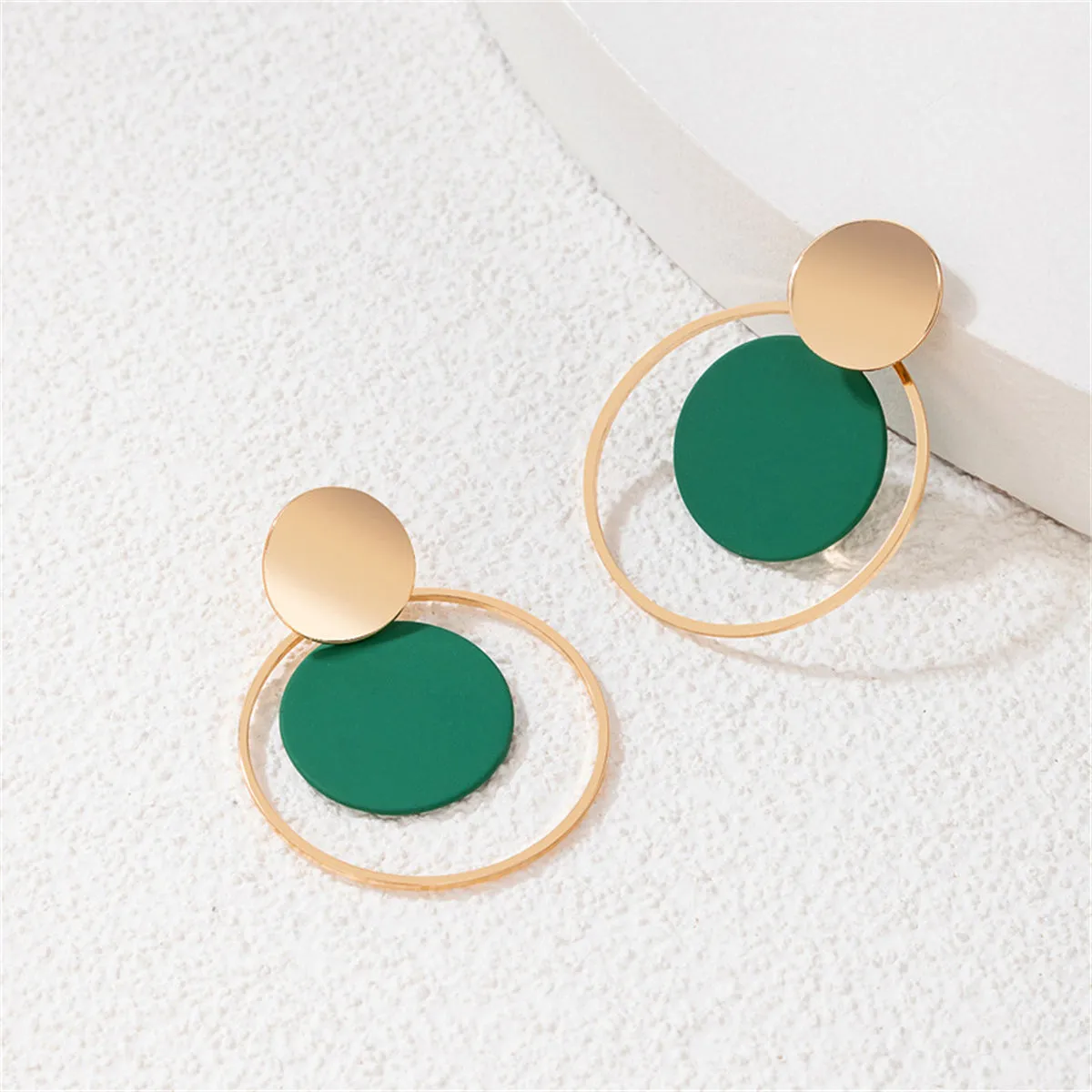 Green Enamel & 18K Gold-Plated Circle Drop Earring
