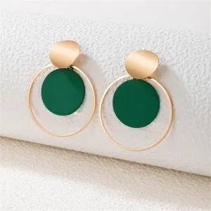 Green Enamel & 18K Gold-Plated Circle Drop Earring