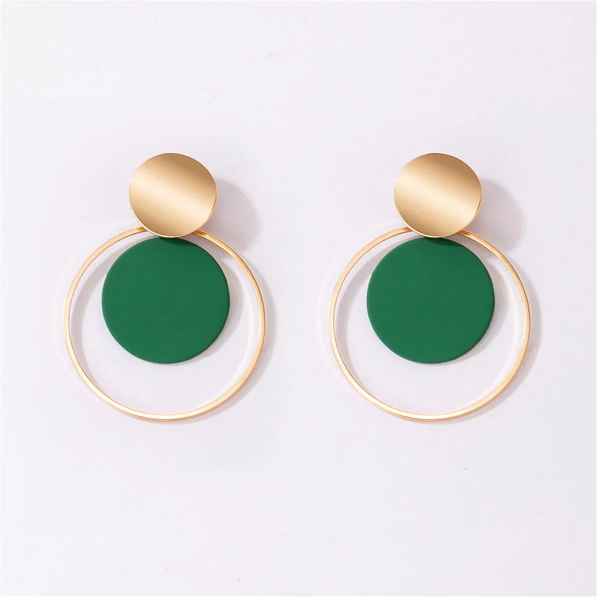 Green Enamel & 18K Gold-Plated Circle Drop Earring