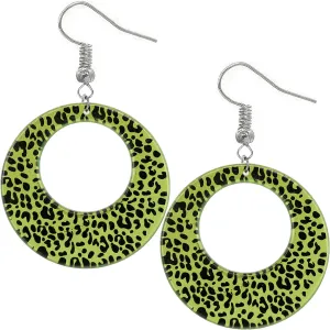 Green Spotted Cheetah Print Round Earrings