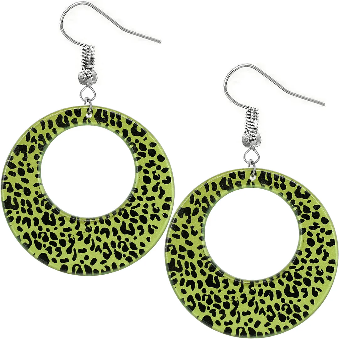 Green Spotted Cheetah Print Round Earrings