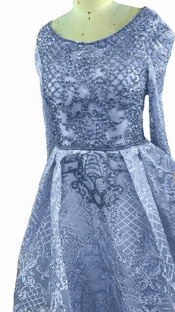 Grey Black Long Sleeves V-Neck Evening Dresses Real Photo Luxury Sexy Diamond Dubai Formal Dress