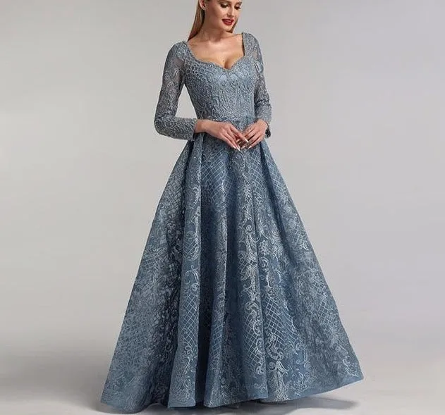 Grey Black Long Sleeves V-Neck Evening Dresses Real Photo Luxury Sexy Diamond Dubai Formal Dress