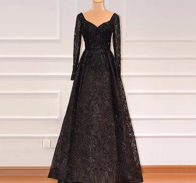 Grey Black Long Sleeves V-Neck Evening Dresses Real Photo Luxury Sexy Diamond Dubai Formal Dress