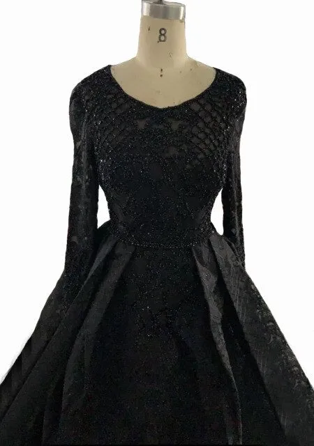 Grey Black Long Sleeves V-Neck Evening Dresses Real Photo Luxury Sexy Diamond Dubai Formal Dress