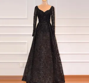 Grey Black Long Sleeves V-Neck Evening Dresses Real Photo Luxury Sexy Diamond Dubai Formal Dress