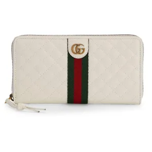 Gucci Trapuntata Zip-around Wallet with Web in White
