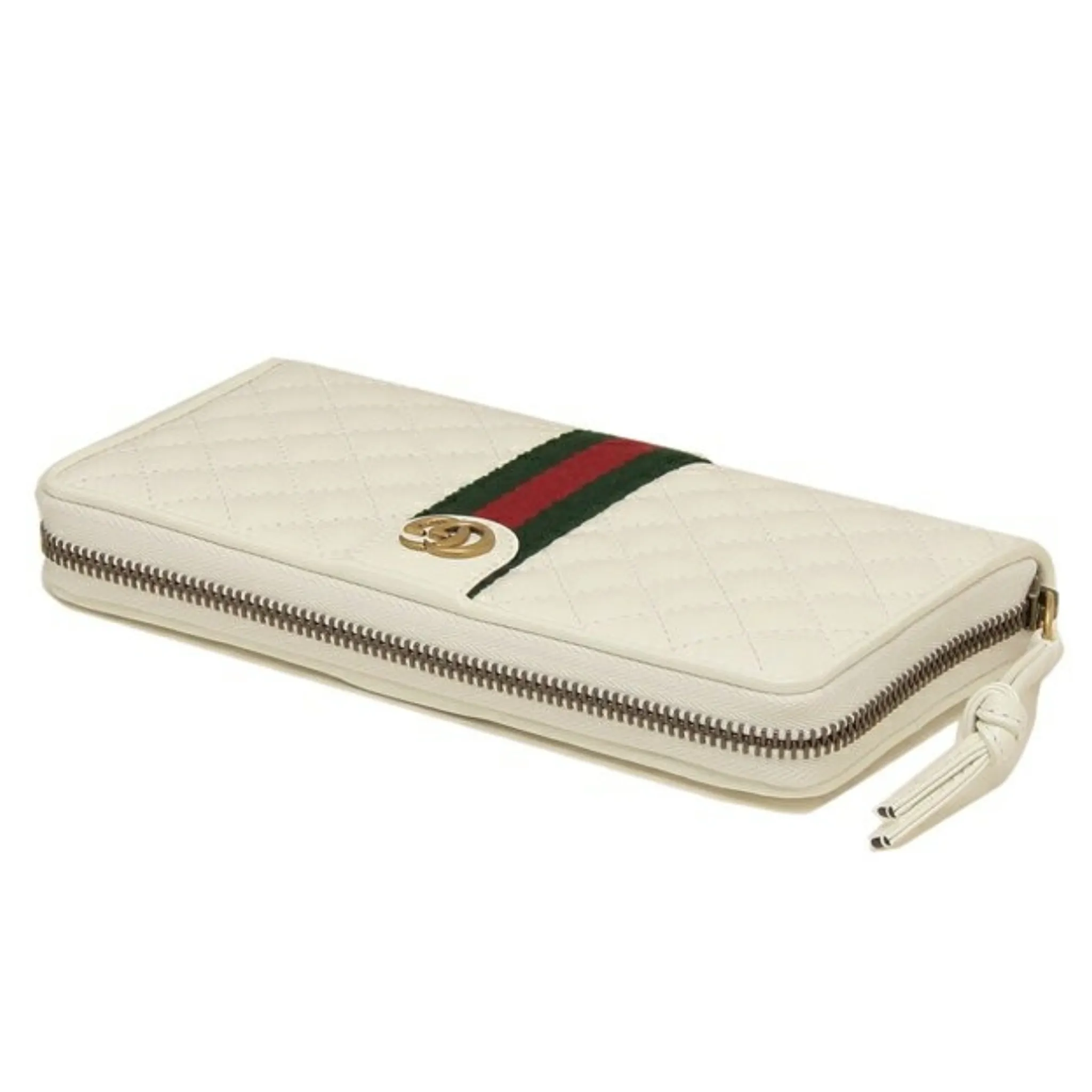 Gucci Trapuntata Zip-around Wallet with Web in White