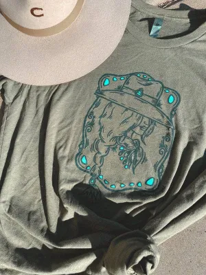 Gypsy Cowgirl Silhouette Tee: Olive / Modern Cowgirl
