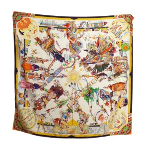 HERMES- "Les Danses Des Indiens" Print Silk Twill Scarf