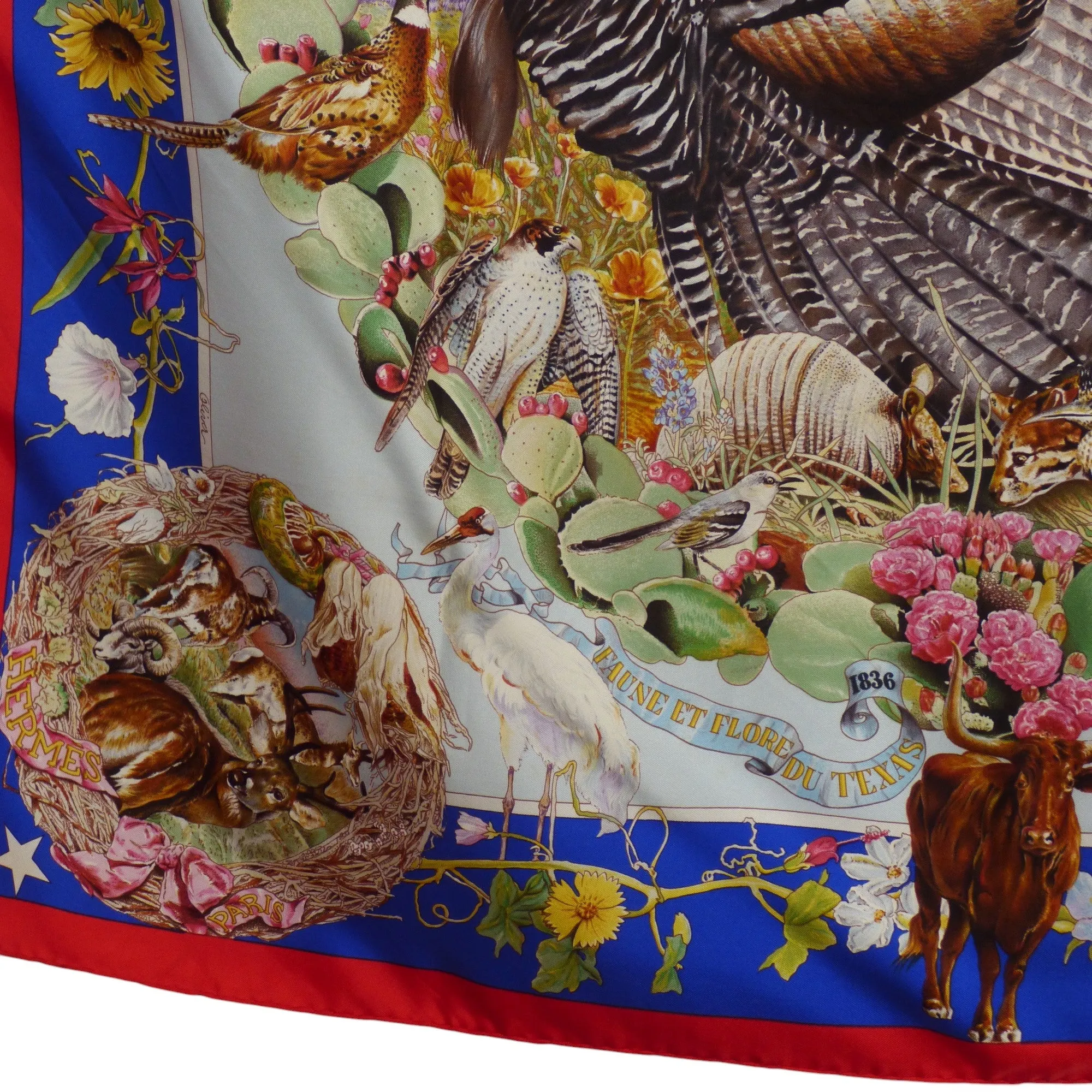 HERMES- "Texas Wildlife 1836-1986" Silk Twill Scarf