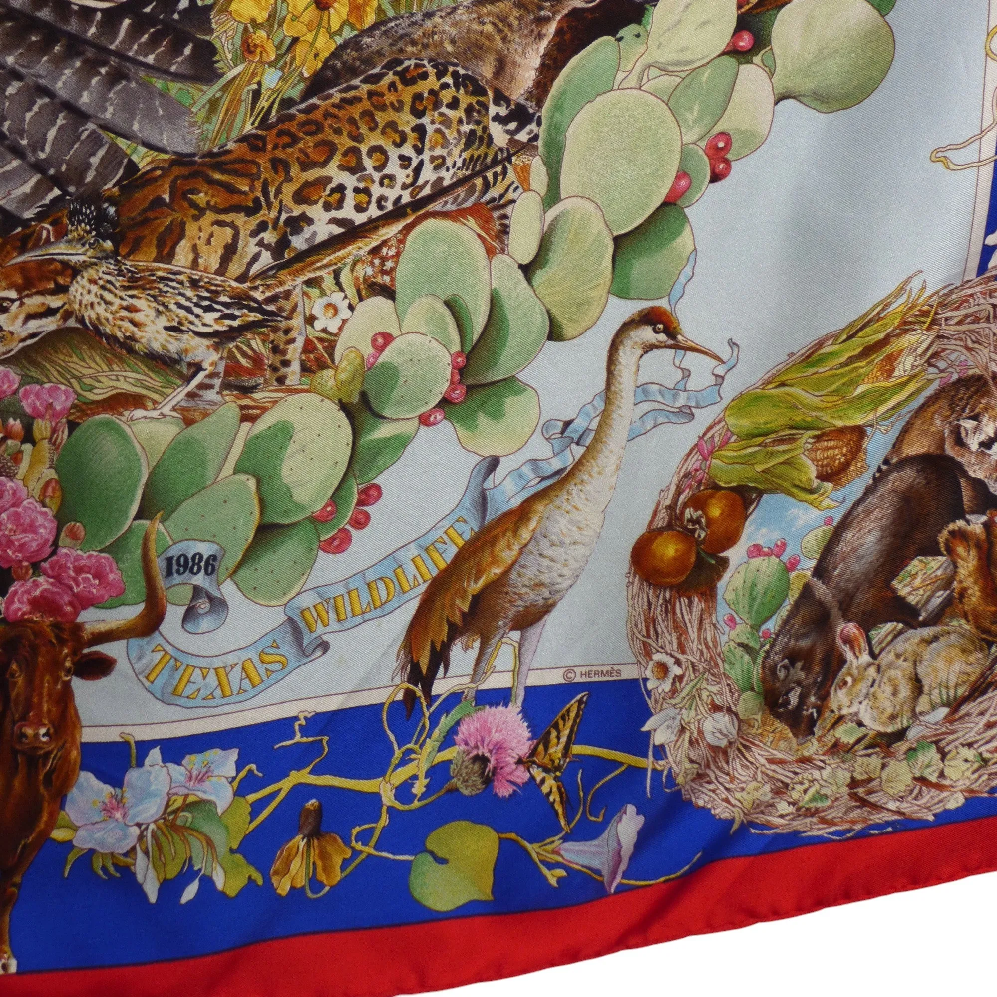 HERMES- "Texas Wildlife 1836-1986" Silk Twill Scarf