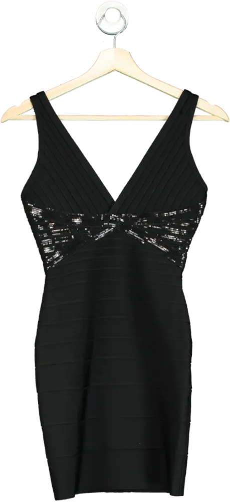 Herve Leger Black Sequin Bandage Dress XS