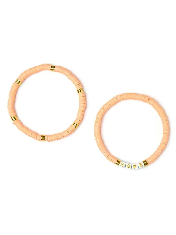 Hope Stacked Disc Bracelet Set in Peach