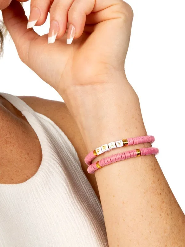 Hope Stacked Disc Bracelet Set in Peach