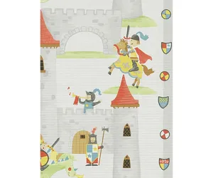 Horse Castle Stripes Grey Red Blue 7327-10 Wallpaper