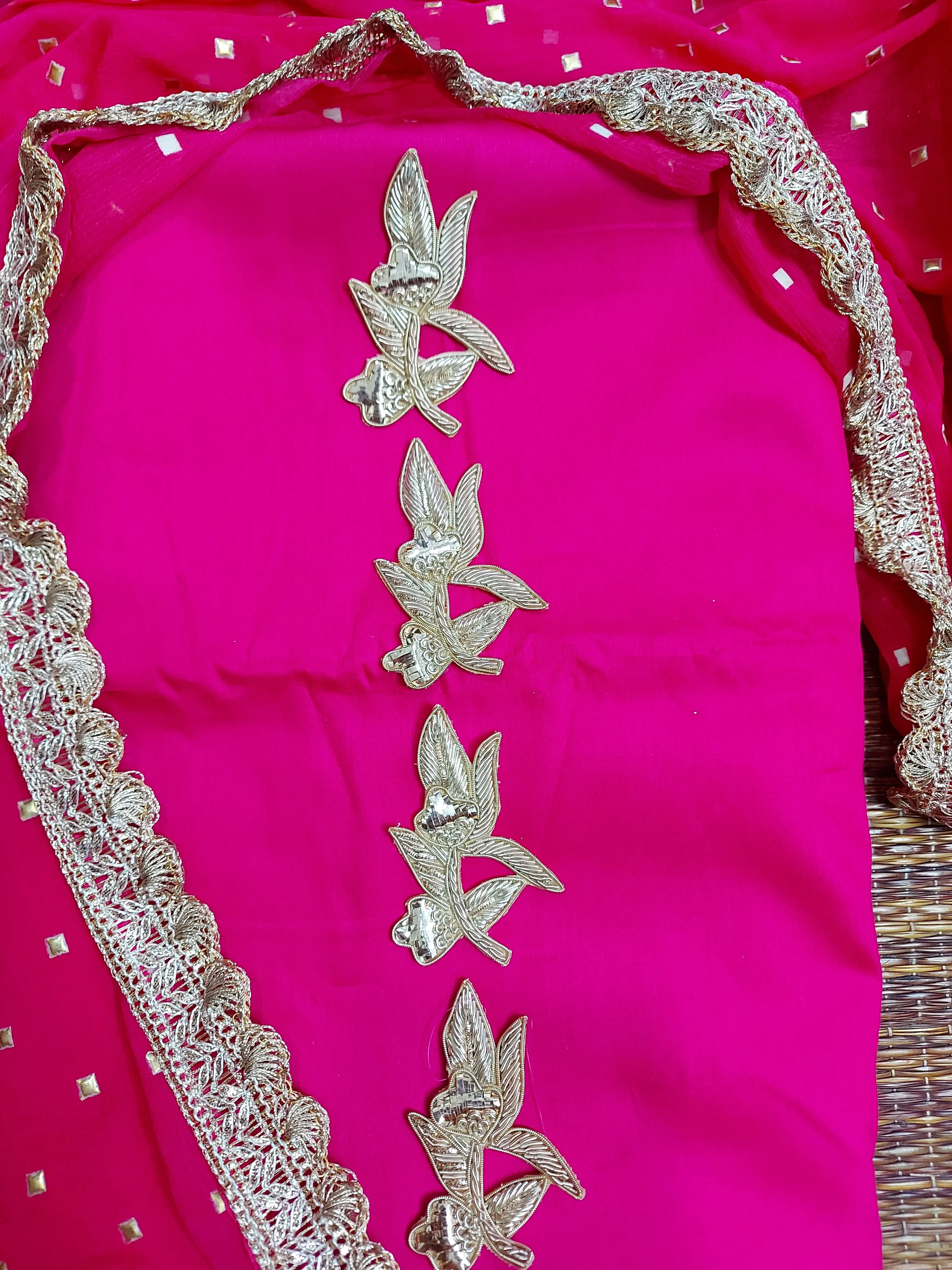 Hotpink Desiger Dupatta With Designer Top