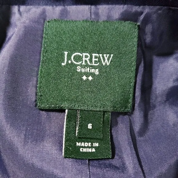 J Crew Women's Size 6 Navy Blue Pinstripe Suiting Wool Blazer Lined Career