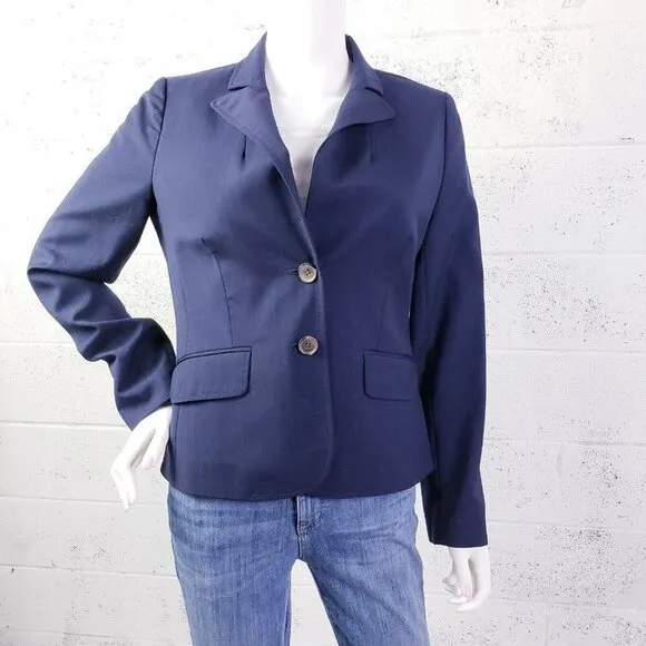 J Crew Women's Size 6 Navy Blue Pinstripe Suiting Wool Blazer Lined Career