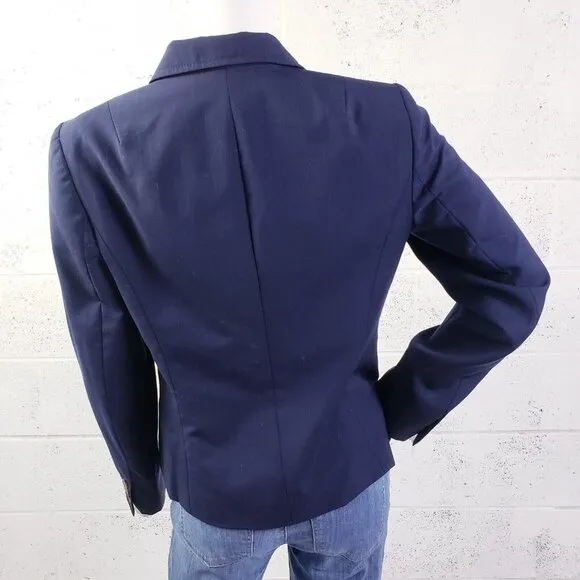 J Crew Women's Size 6 Navy Blue Pinstripe Suiting Wool Blazer Lined Career
