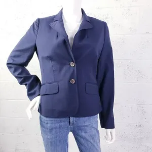J Crew Women's Size 6 Navy Blue Pinstripe Suiting Wool Blazer Lined Career