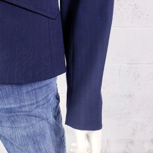 J Crew Women's Size 6 Navy Blue Pinstripe Suiting Wool Blazer Lined Career