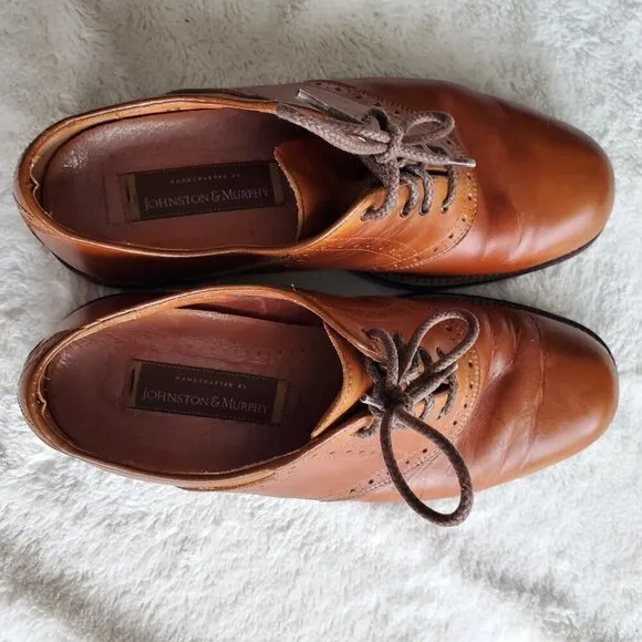 Johnston &amp; Murphy Brown Tan Leather Formal Dress Lace Up Round Toe Shoe Men 10.5