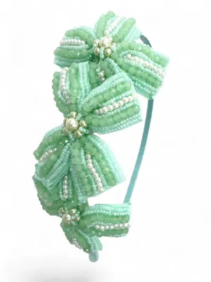 Jolie Designer Girls Crystal Bow Headband in pale mint